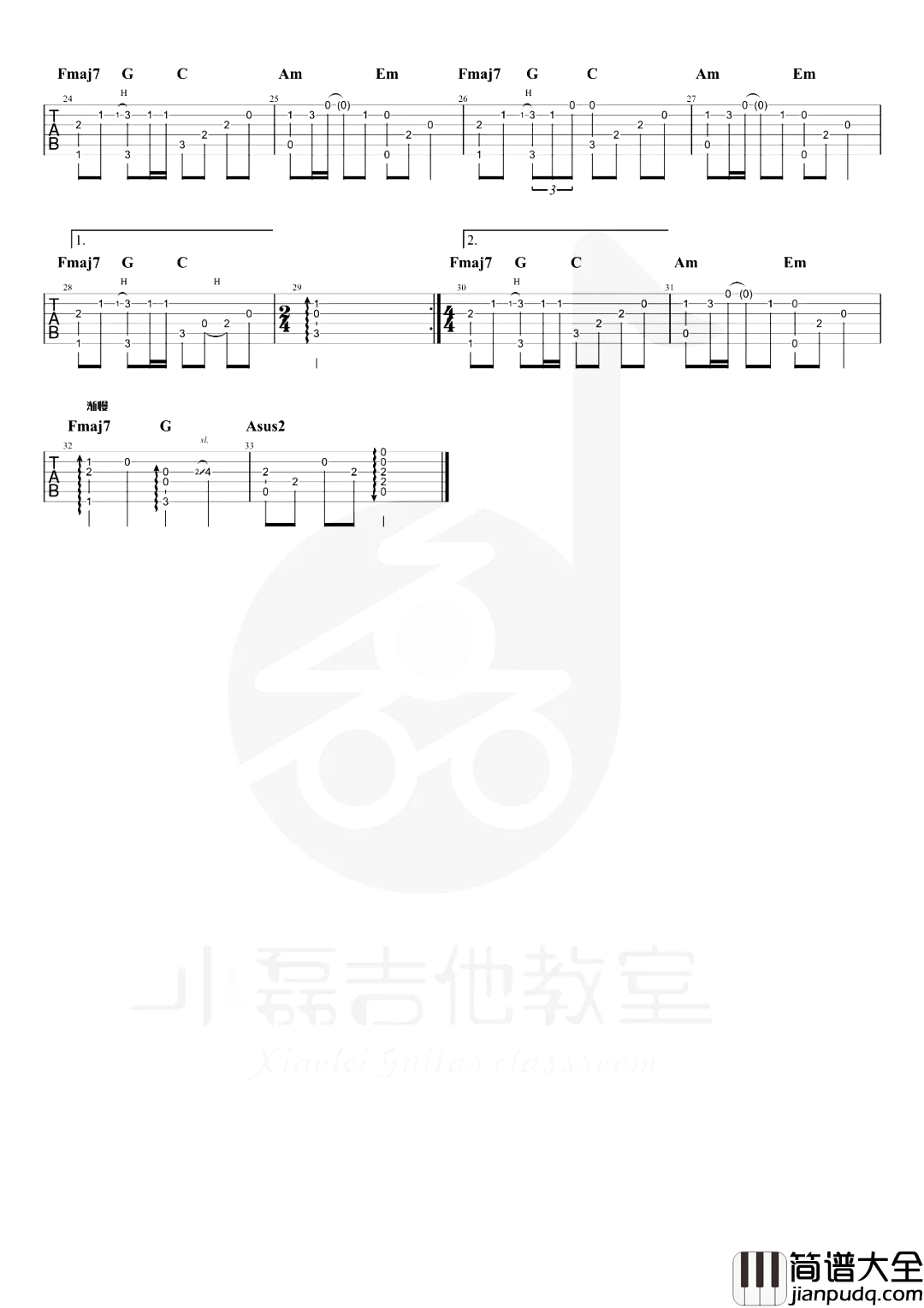 美丽的神话_吉他谱_吉他指弹六线谱_指弹演示教学视频