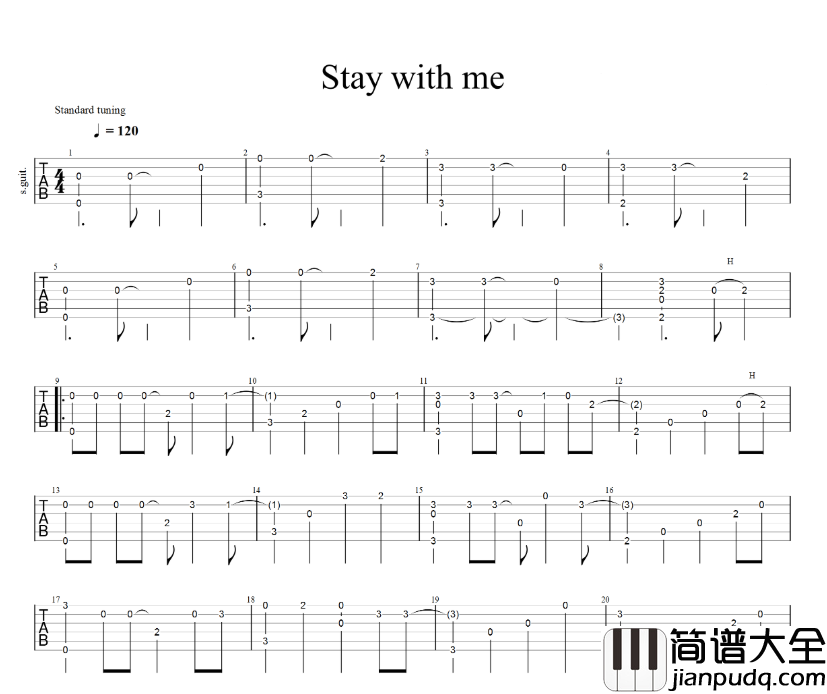stay_with_me指弹谱_六线谱_原版_灿烈、Punch
