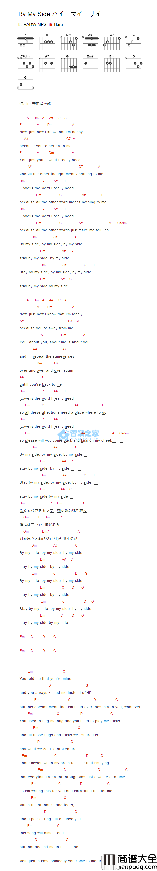 By_My_Side吉他谱_F调_音乐之家编配_Radwimps