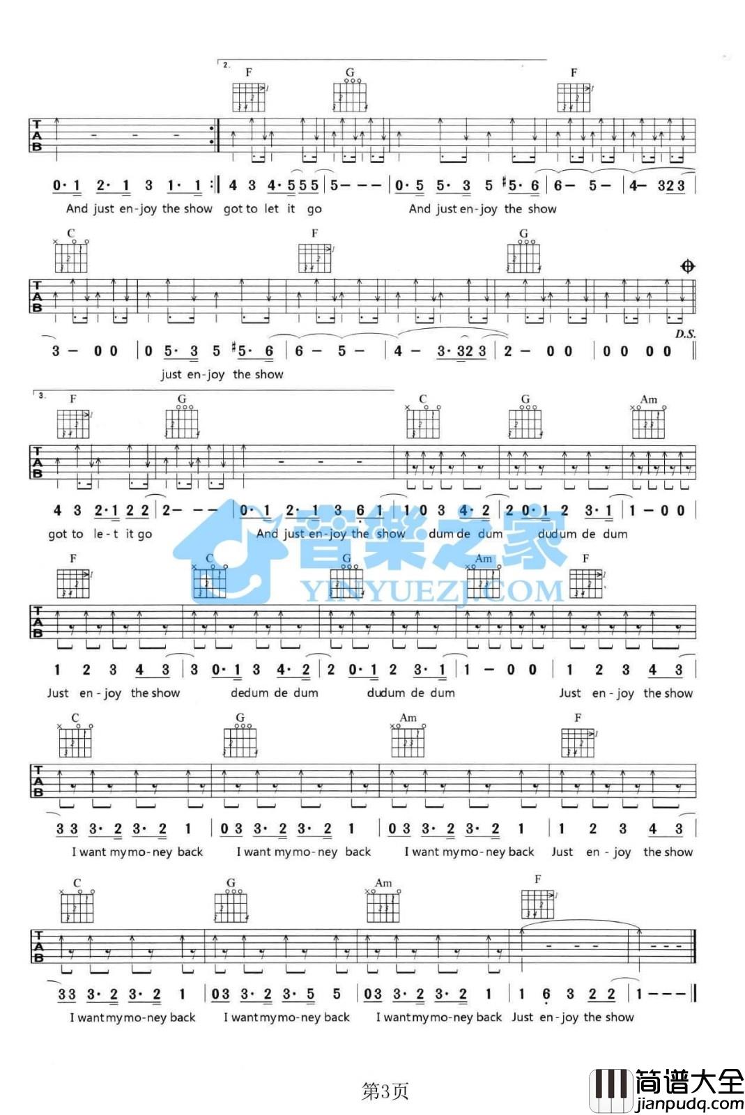 The_Show吉他谱_C调简单版_音乐之家编配_Lenka