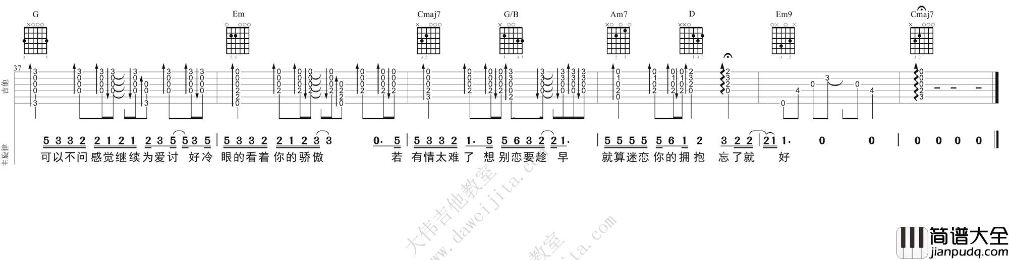 趁早(吉他谱)_G调弹唱六线谱_吉他教学视频_张宇