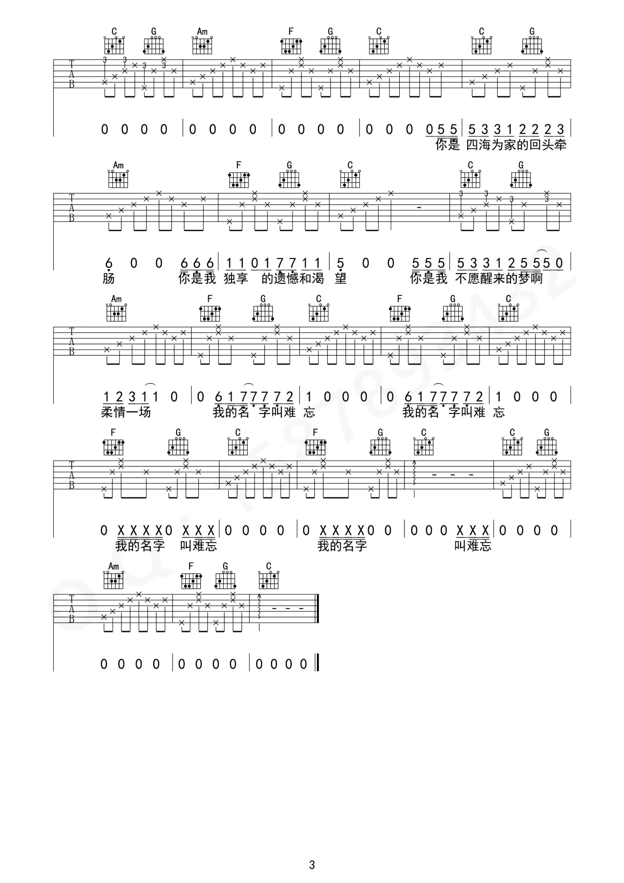 十二吉他谱_C调六线谱_巍小琪编配_留声玩具