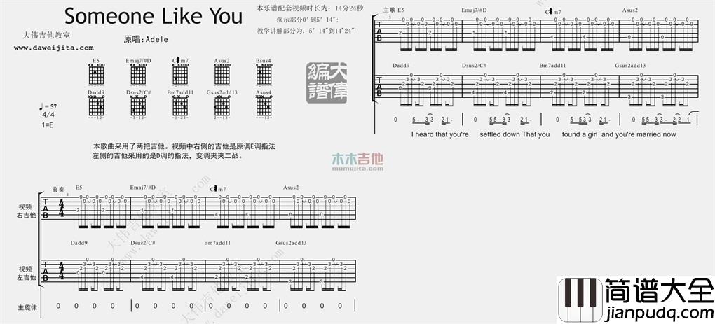 Someone_Like_You吉他谱_Adele_E调完整版_吉他弹唱谱
