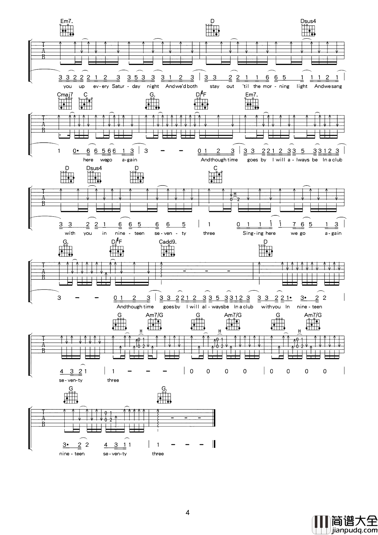 1973吉他谱_James_Blunt_G调原版图片谱_吉他弹唱演示