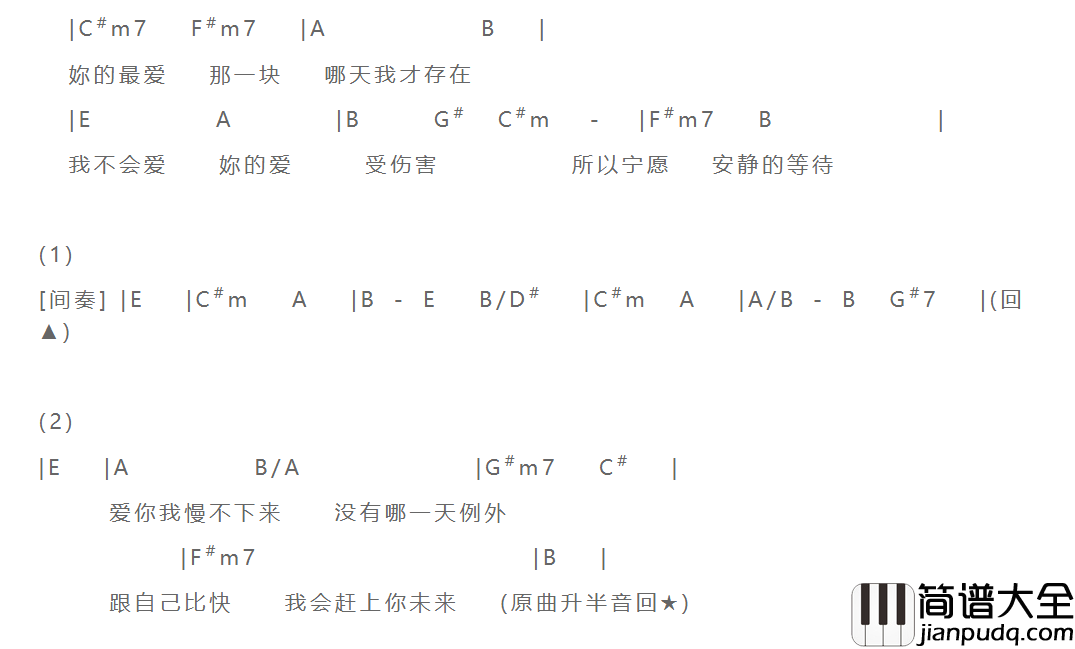 不会爱吉他谱_F调和弦谱_简单版_飞轮海