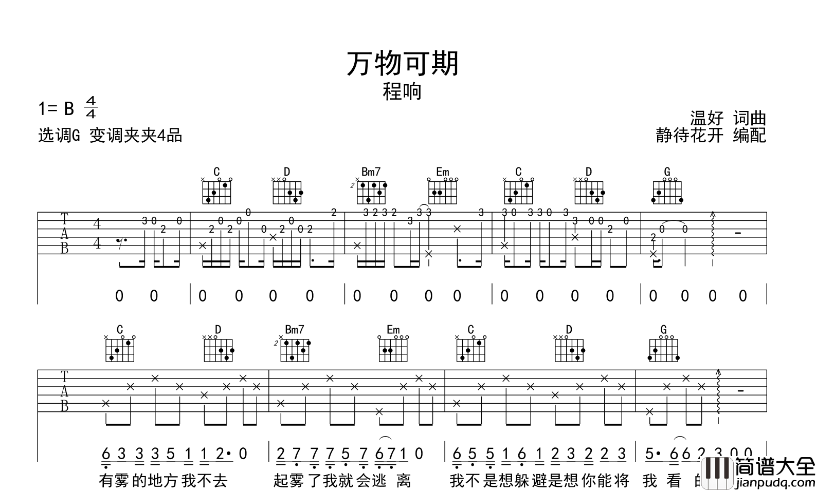 程响_万物可期_吉他谱