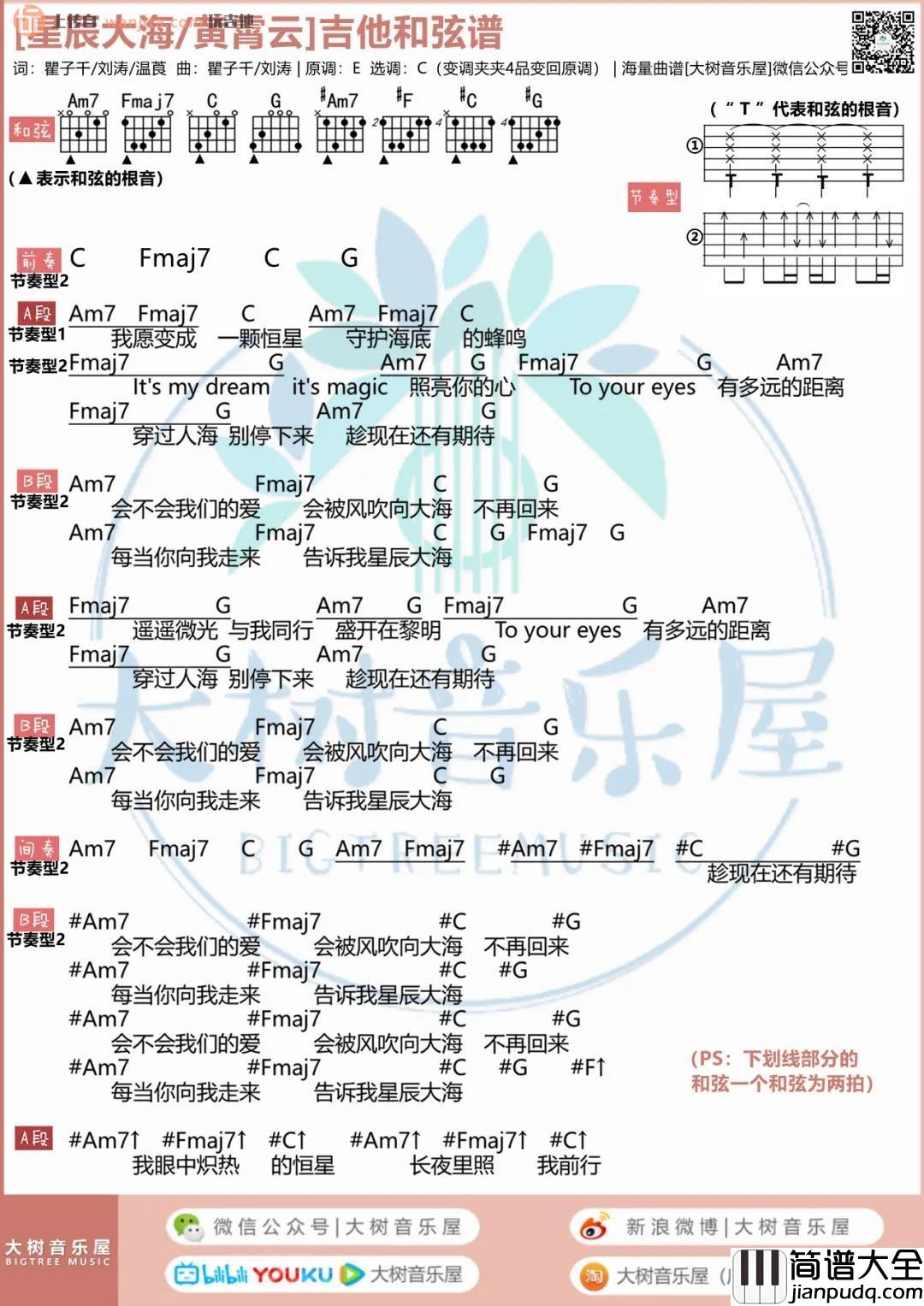 _星辰大海_吉他谱_C调弹唱和弦谱_高清图片谱_黄霄云