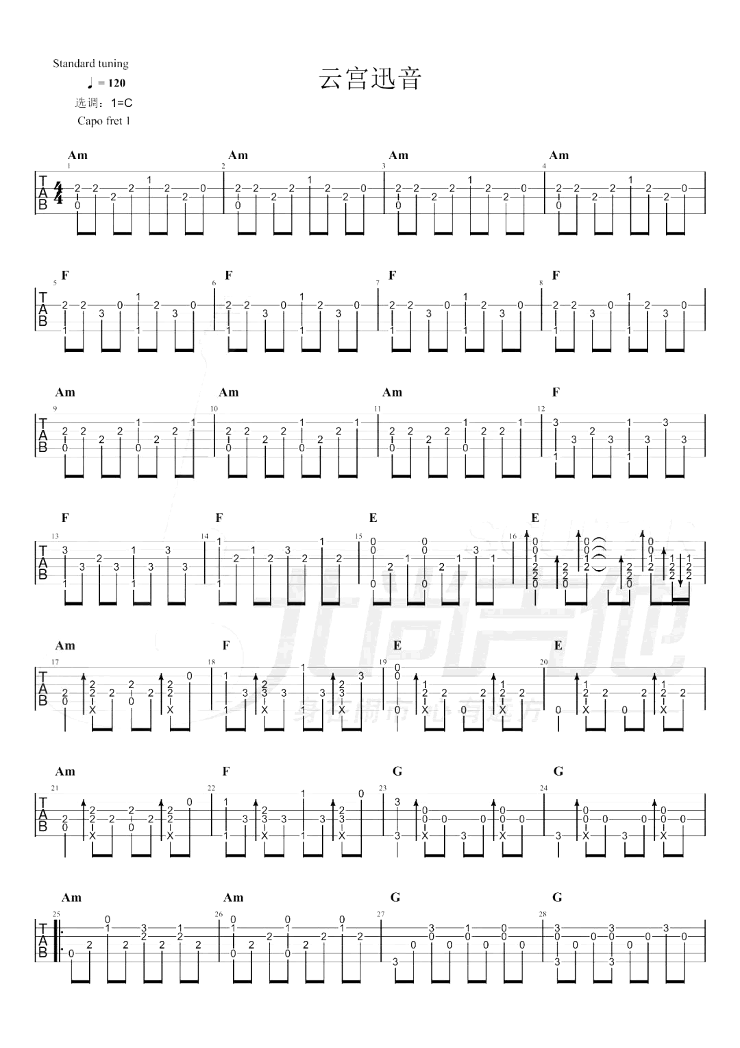 云宫迅音指弹谱_西游记序曲_吉他指弹演示视频