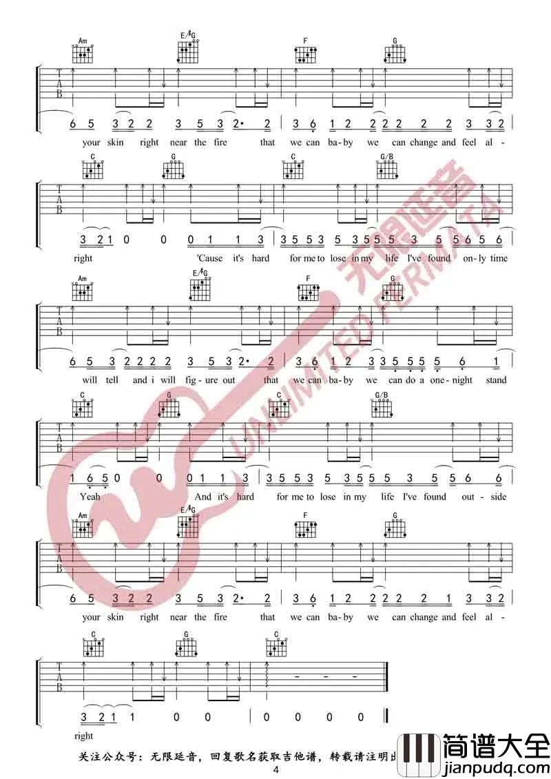 Free_Loop吉他谱_Daniel_Powter_C调指法