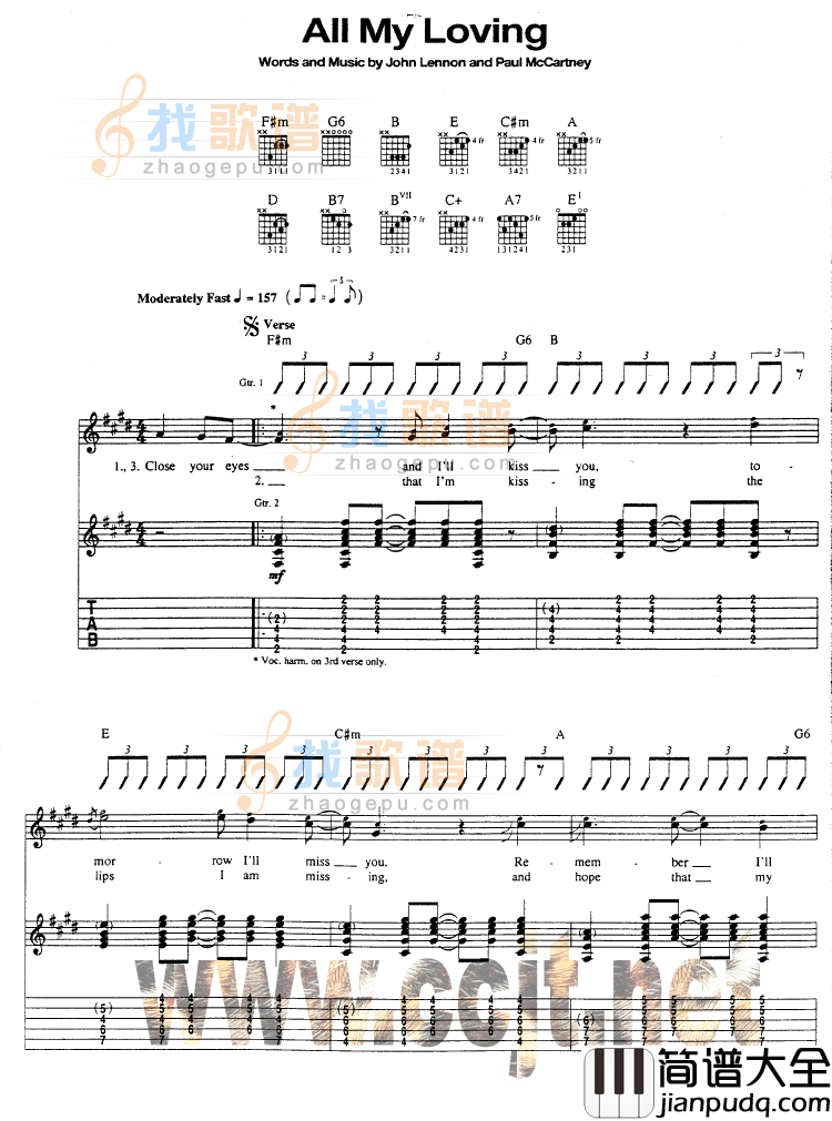 All_My_Loving吉他谱_F调六线谱_找歌谱编配_Wayne_Gratz