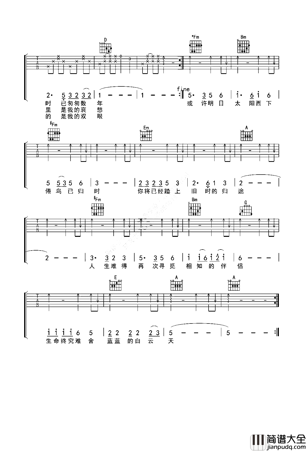 罗大佑_恋曲1990_吉他谱_D调纯净原版吉他谱