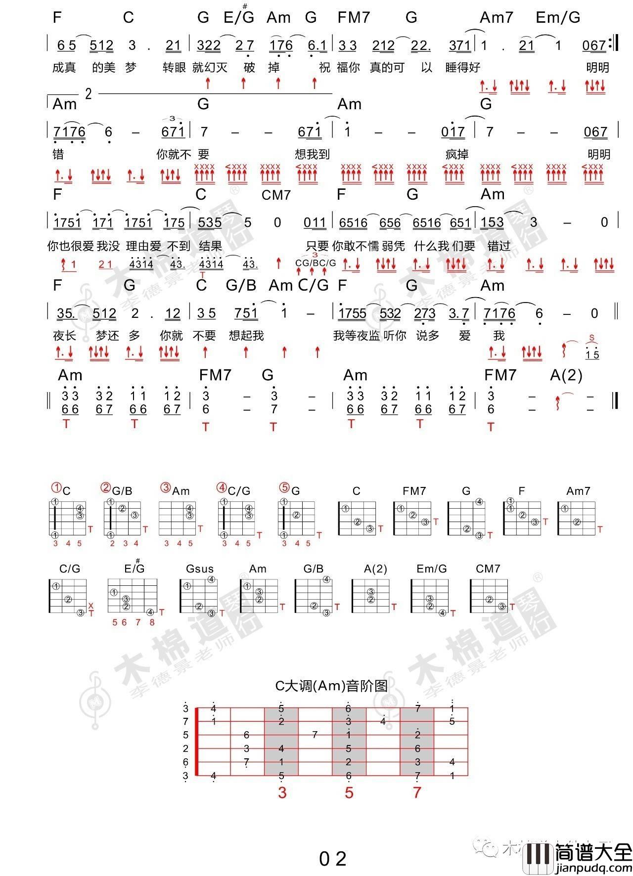你就不要想起我吉他谱_E调和弦谱_木棉道编配_张杰