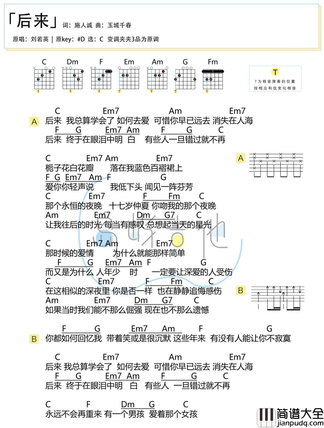 后来吉他谱_C调简易原版_刘若英_弹唱演示教学