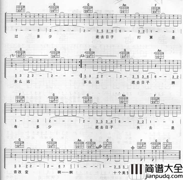 逝去日子吉他谱_C调附前奏_歌谱网编配_Beyond