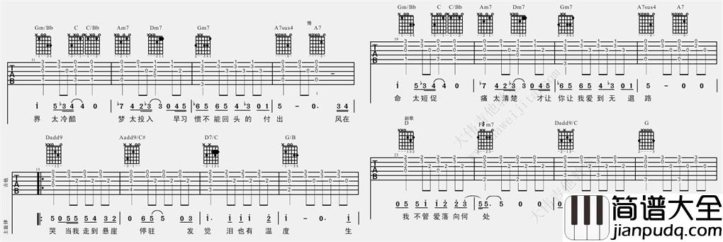 悬崖吉他谱_齐秦_D调六线谱__悬崖_吉他弹唱谱