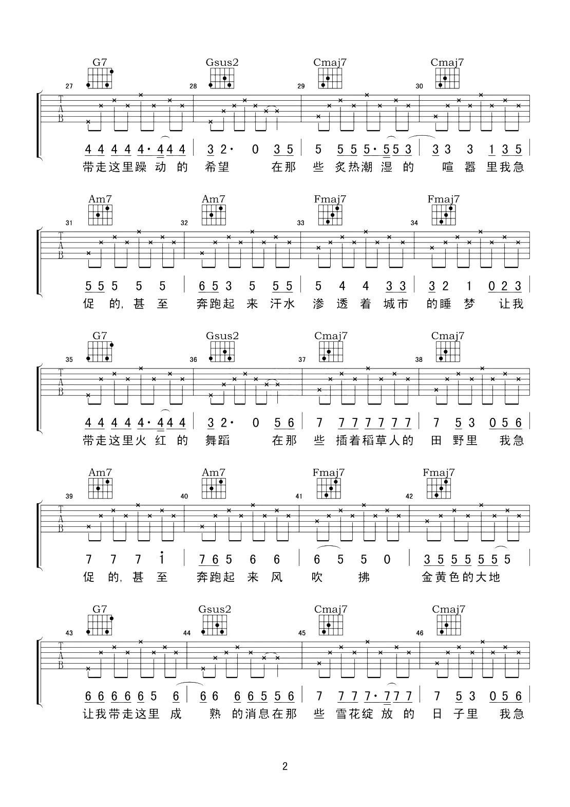 Song_F吉他谱_达达乐队_C调完整版弹唱谱_图片谱