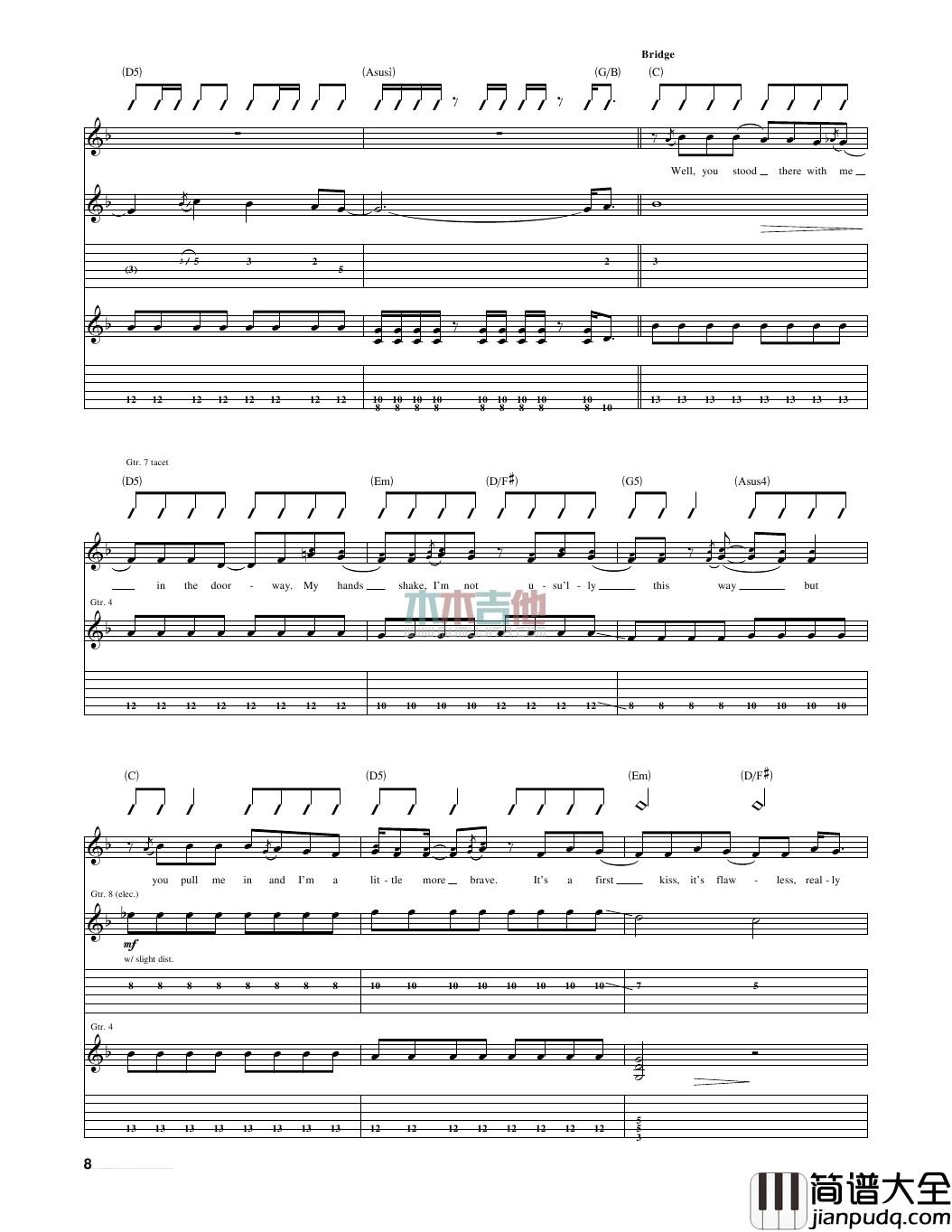 fearless吉他谱_A调女生版_木木吉他编配_Taylor_Swift