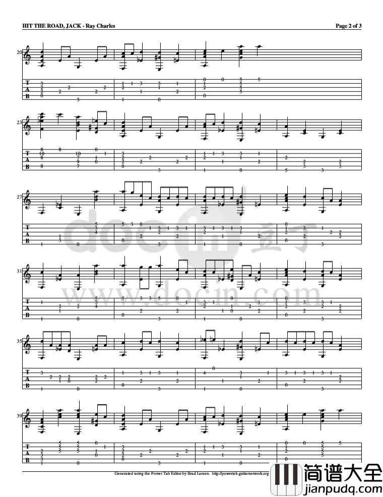 hit_the_road_jack吉他指弹谱_原调六线谱_豆丁网编配_Ray_Charles