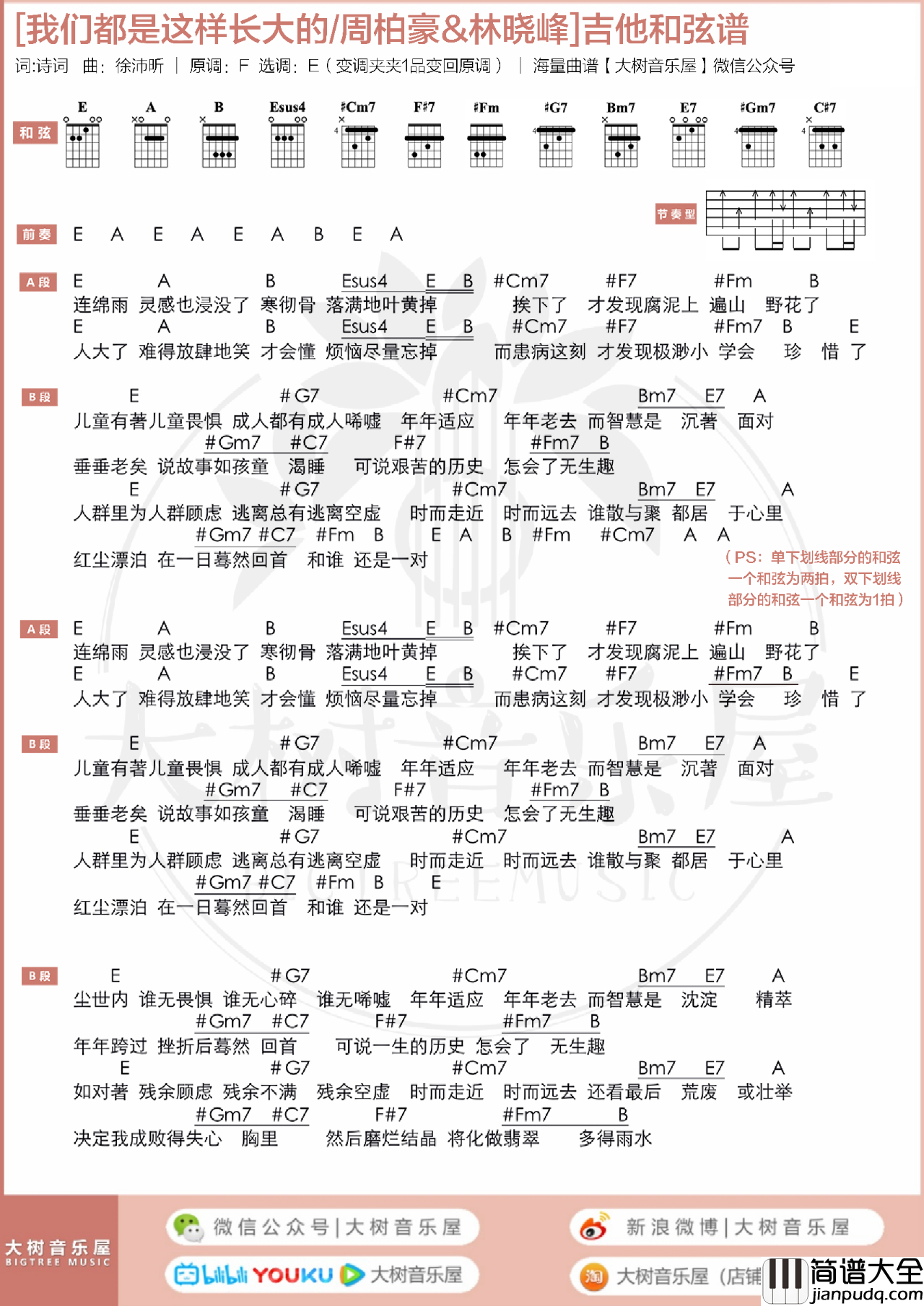 我们都是这样长大的吉他谱_周柏豪/林晓峰_E调原版_弹唱演示教学