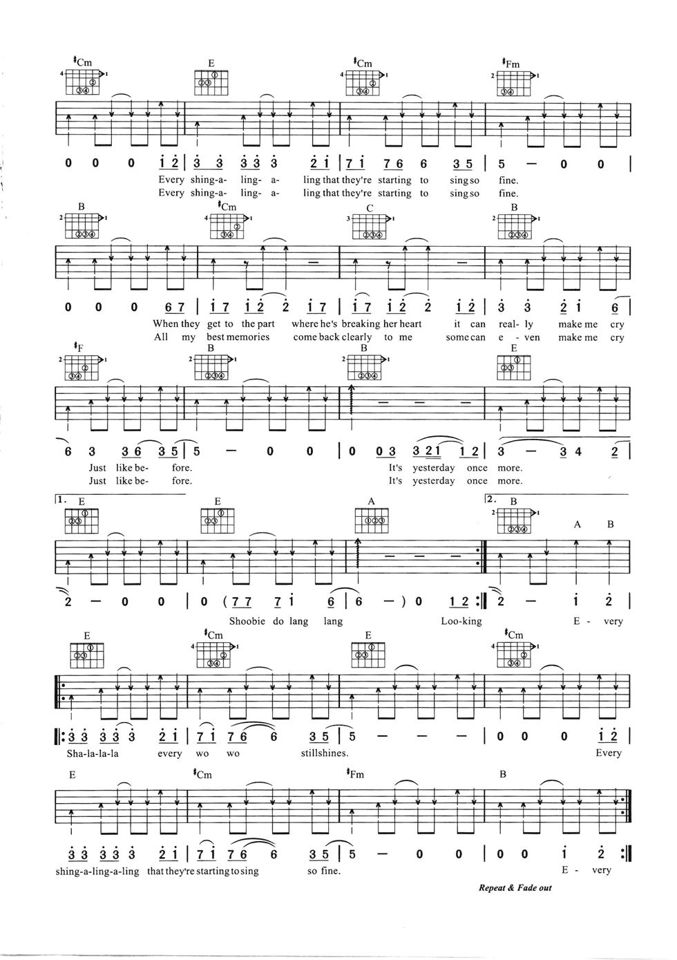 Yesterday_Once_More吉他谱_E调六线谱_简单版_Carpenters