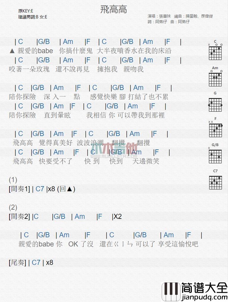 飞高高_吉他谱_张惠妹