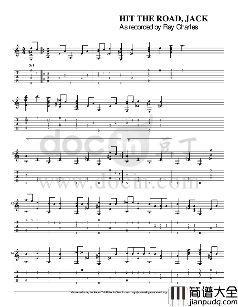 hit_the_road_jack吉他指弹谱_原调六线谱_豆丁网编配_Ray_Charles