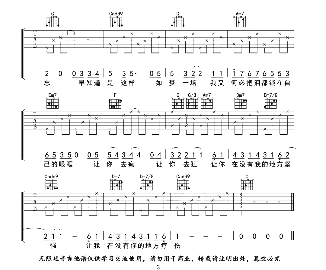 梦一场吉他谱_那英_C调原版弹唱谱_图片谱