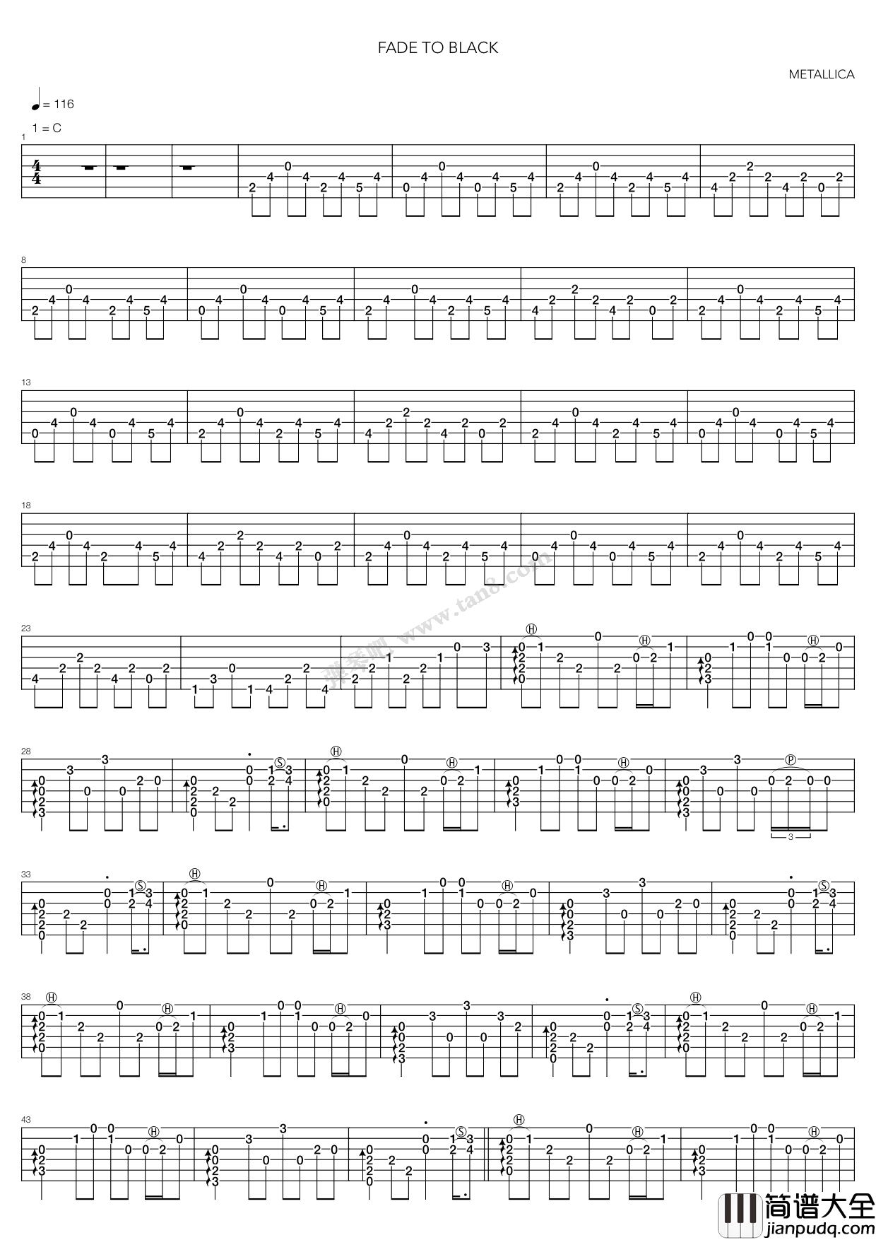 Fade_to_black指弹谱_C调六线谱_高清版_Metallica