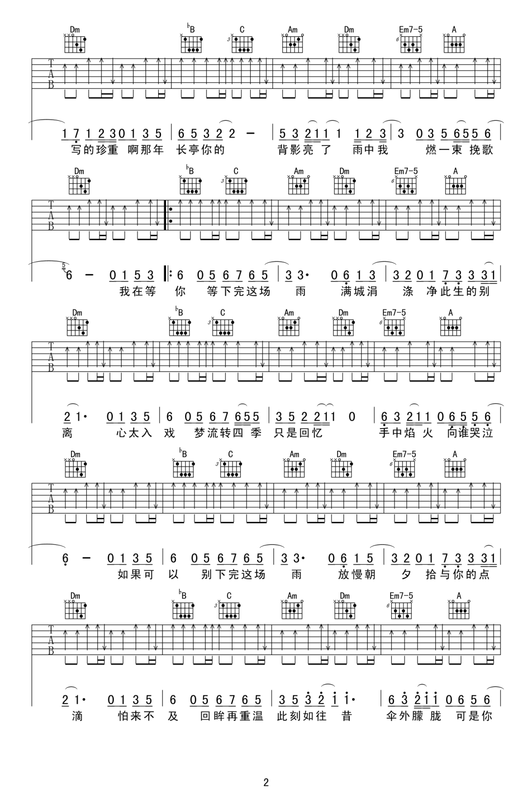 后弦_下完这场雨_吉他谱_F调指法吉他弹唱谱