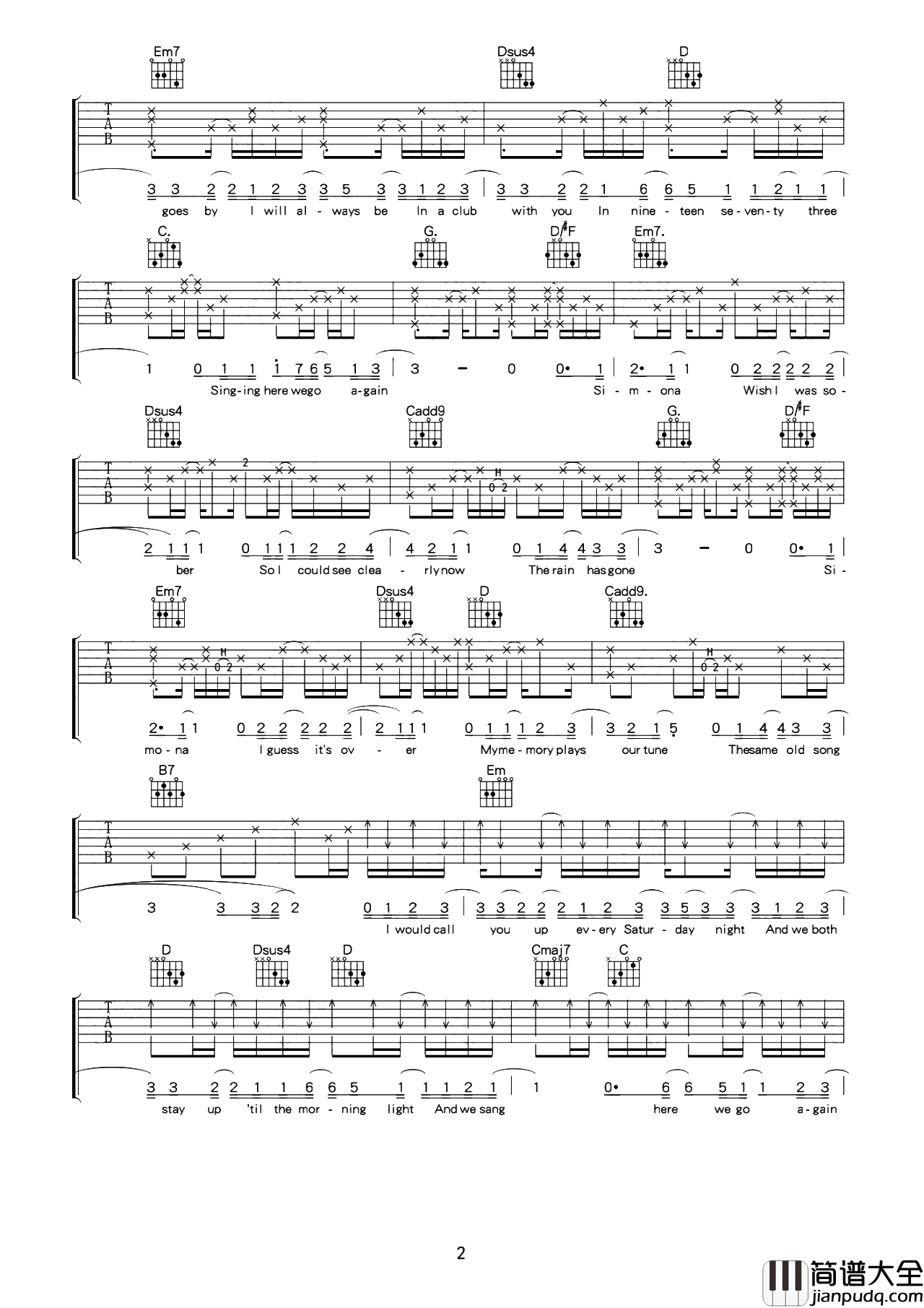1973吉他谱_James_Blunt_G调原版图片谱_吉他弹唱演示