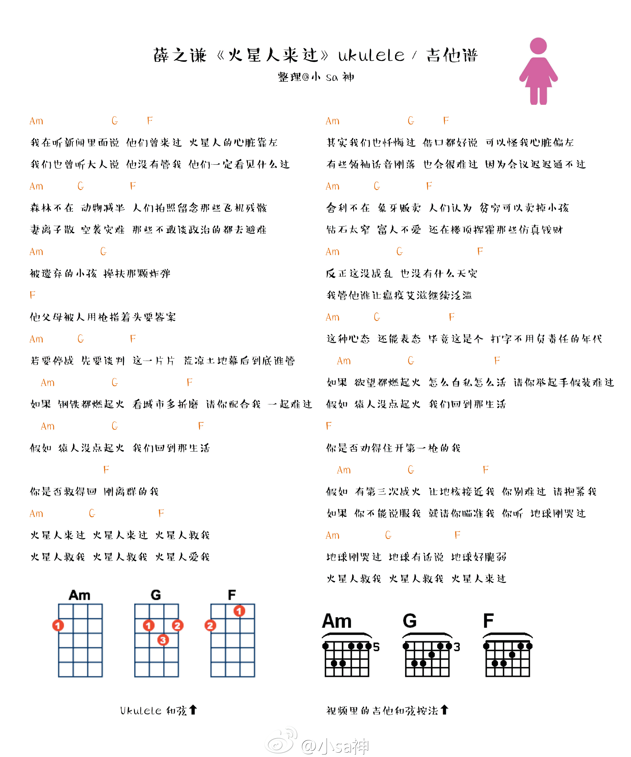 火星人来过吉他谱_C调_小Sa神编配_薛之谦