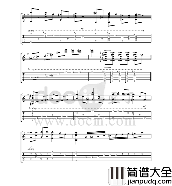 欢沁吉他指弹谱_原版六线谱_豆丁网编配_林海