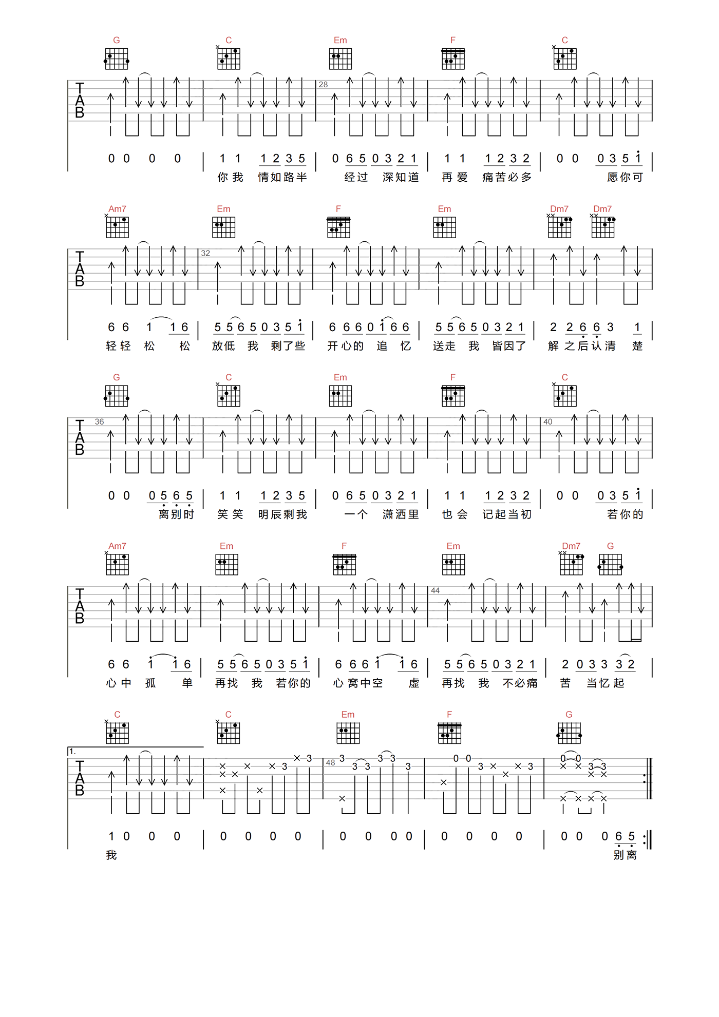 现代爱情故事吉他谱_张智霖/许秋怡_C调高清原版弹唱谱