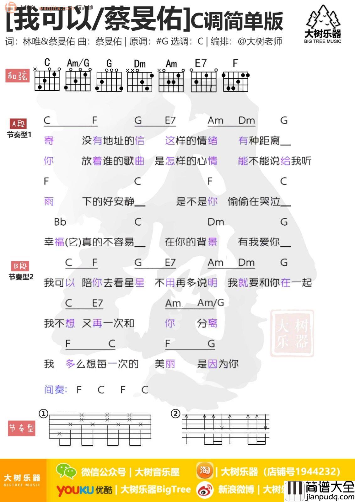 _我可以_吉他谱_蔡旻佑