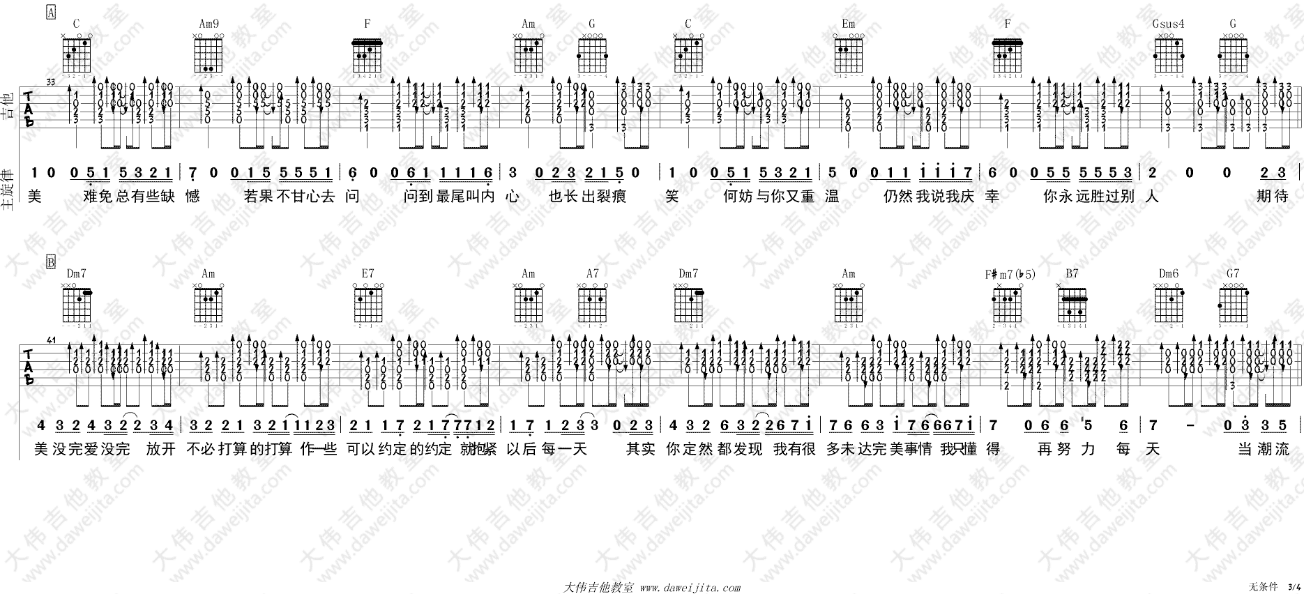 无条件吉他谱_陈奕迅_C调原版__无条件_吉他弹唱演示