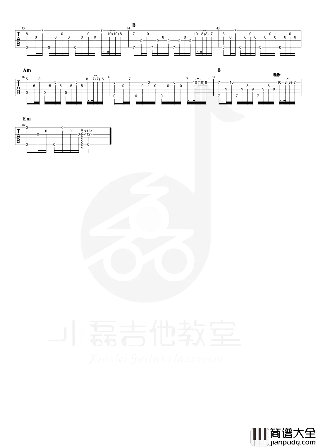 一生所爱指弹吉他谱_吉他独奏六线谱_吉他指弹演示/教学视频