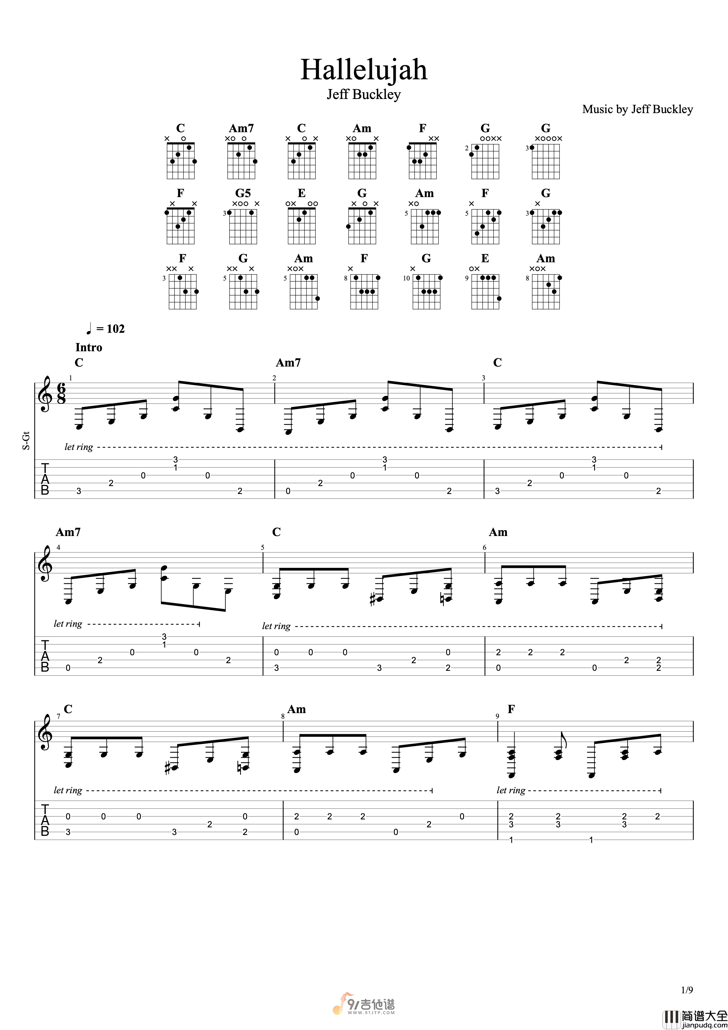 Jeff_Buckley——Hallelujah_指弹吉他谱_【原版编配】