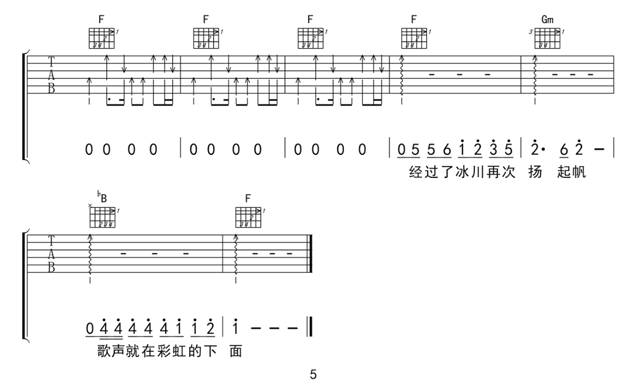 彩虹下面吉他谱_赵雷_F调完整原版六线谱_图片谱