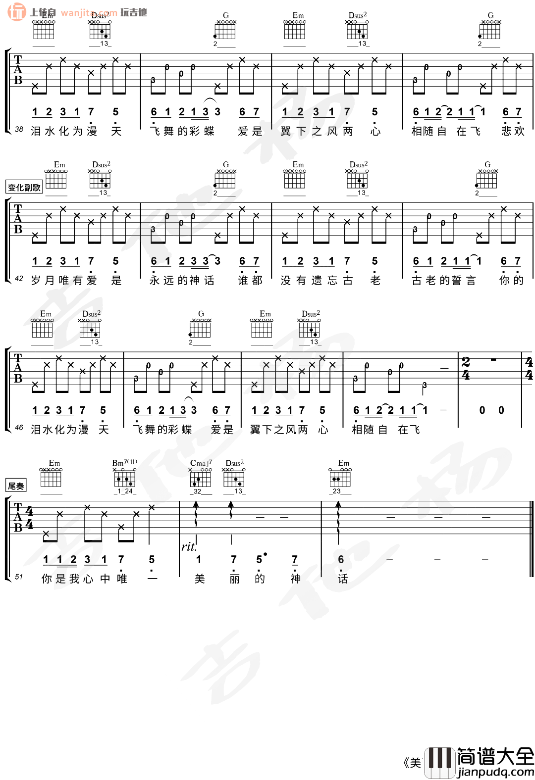 美丽的神话吉他谱_孙楠/韩红_G调六线谱_电影_神话_主题曲