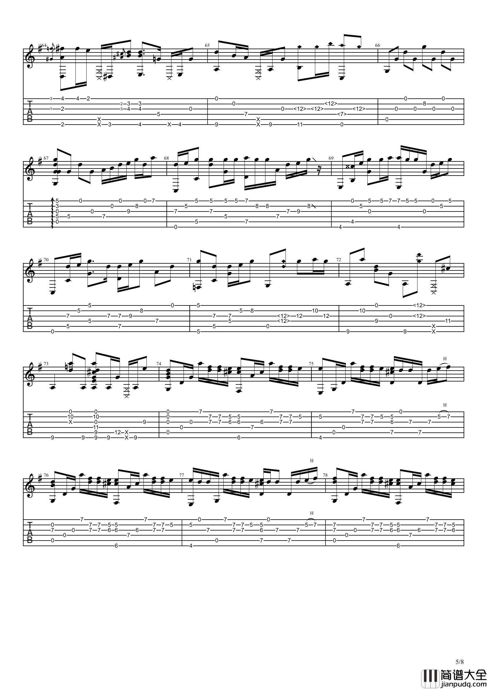 你的名字指弹谱_C调六线谱_音乐之家编配_Radwimps