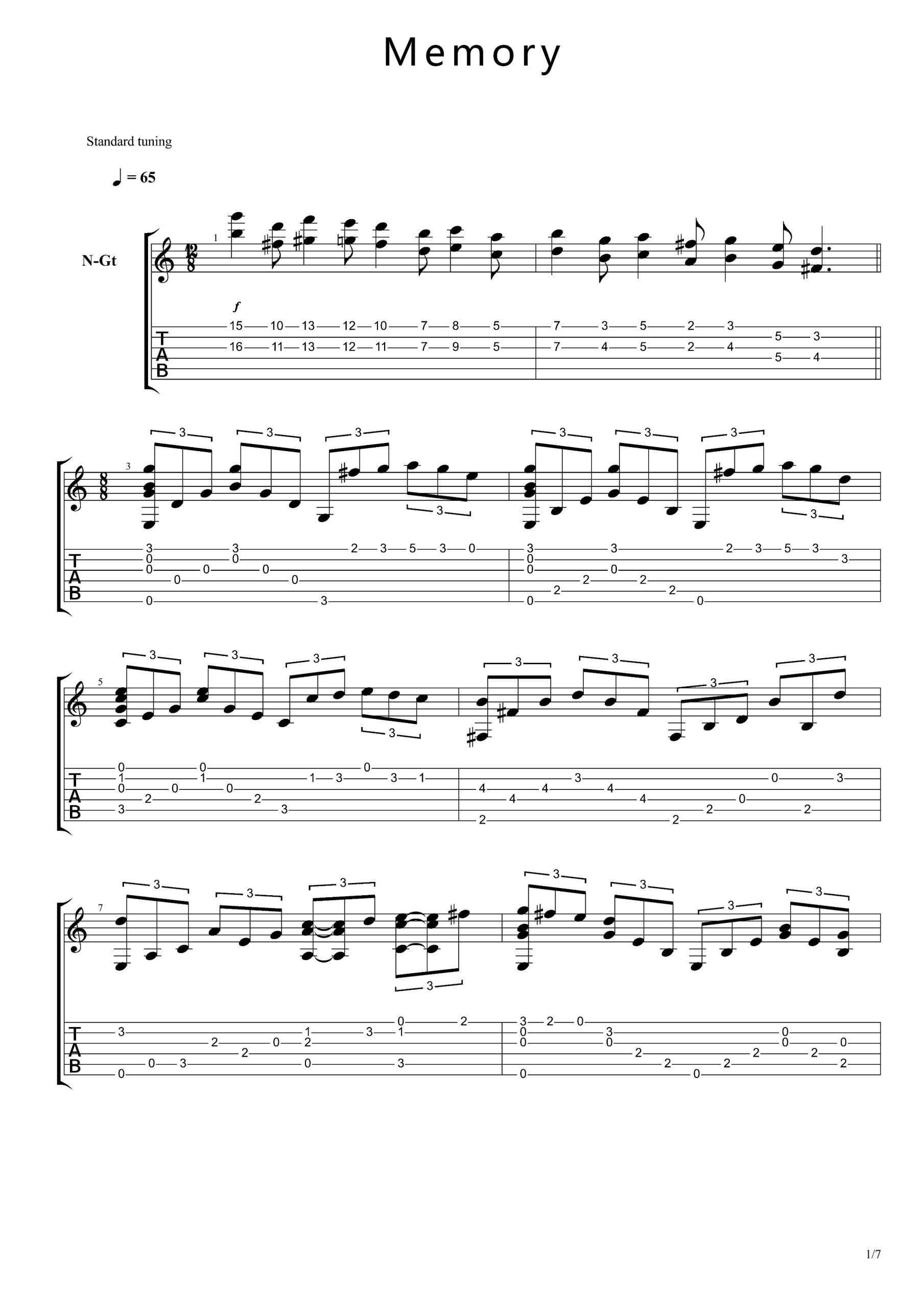 Memory(记忆)指弹谱_吉他独奏六线谱_音乐剧_猫_插曲