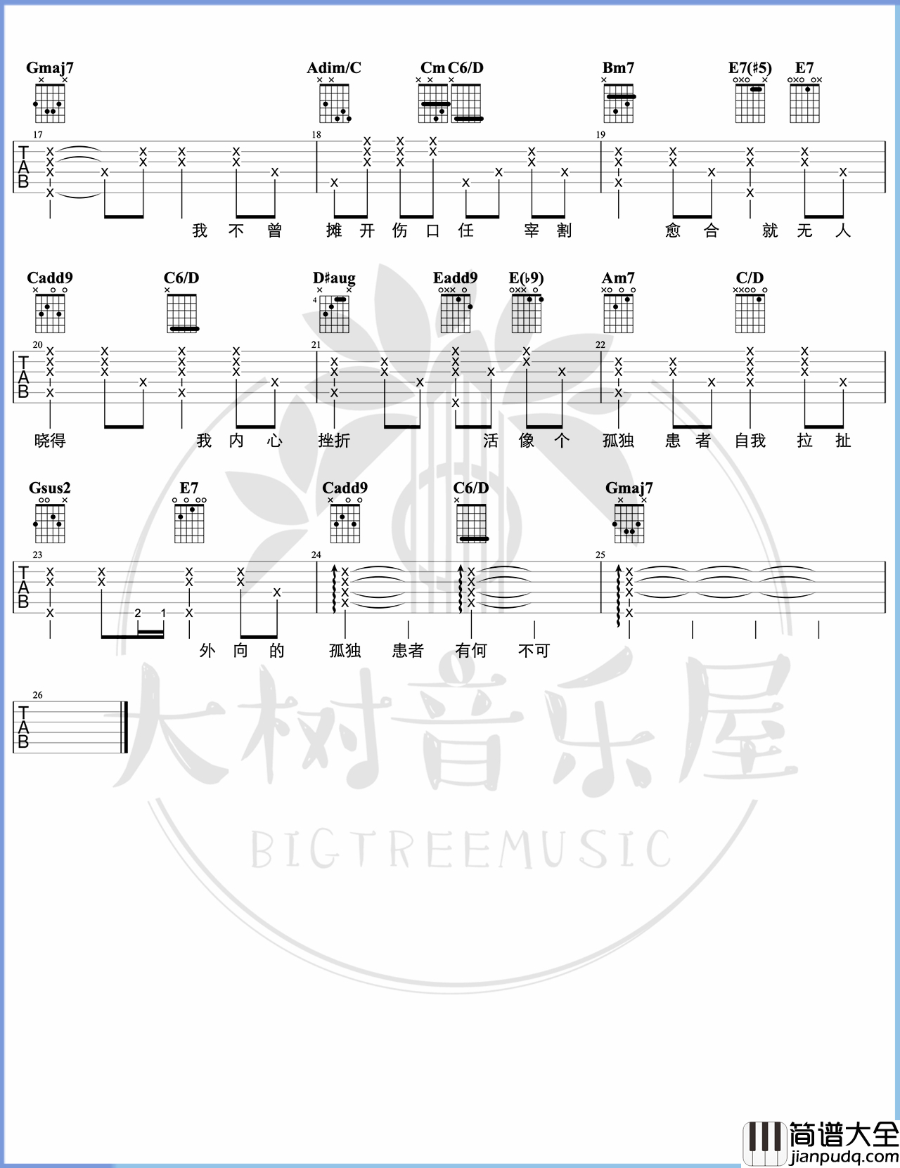 孤独患者吉他谱_陈奕迅_G调超好听原版_附演示教学