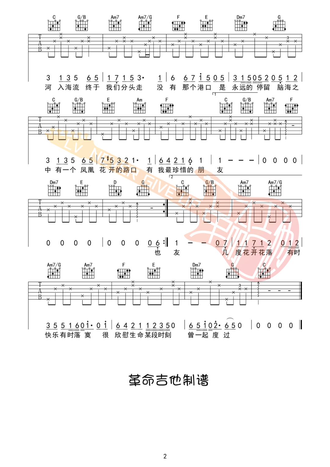 凤凰花开的路口吉他谱_房东的猫/孟慧圆_C调