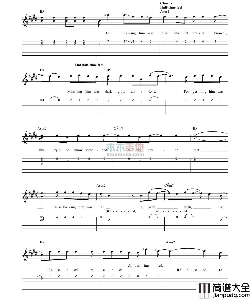 red吉他谱_G调_木木吉他编配_Taylor_Swift