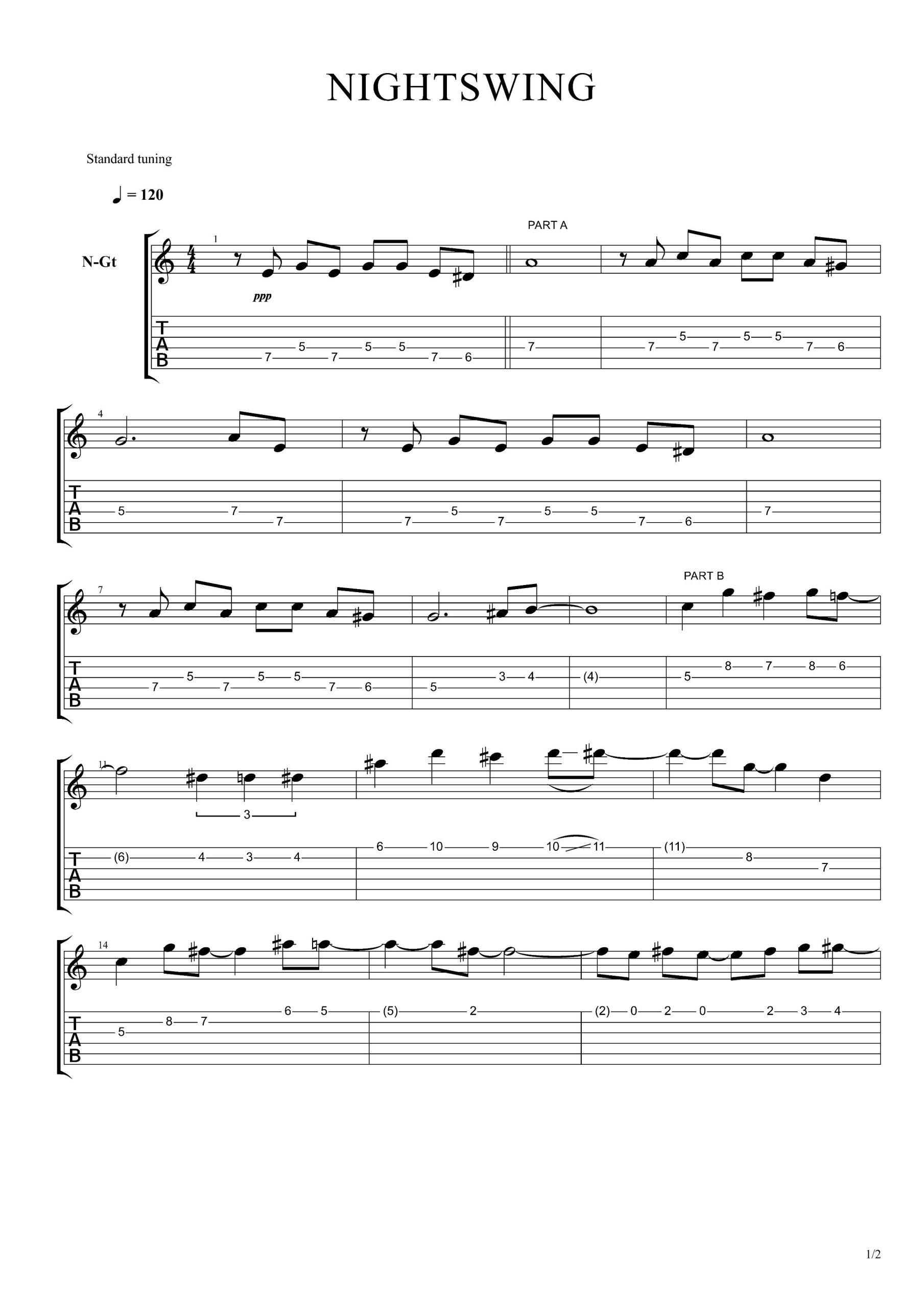Night_swing指弹谱_吉他独奏六线谱_双吉他版图片谱
