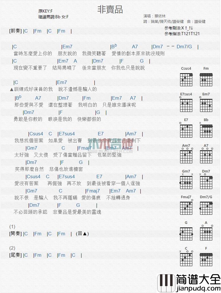 非卖品_吉他谱_蔡依林