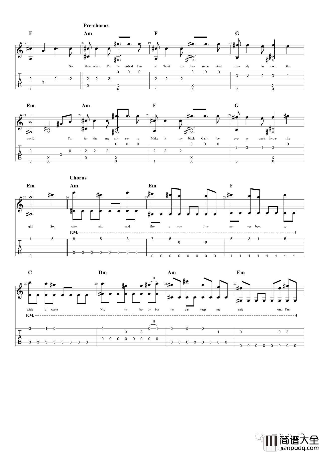 on_the_way吉他谱_C调高清版_吴先生编配_Alan_Walker