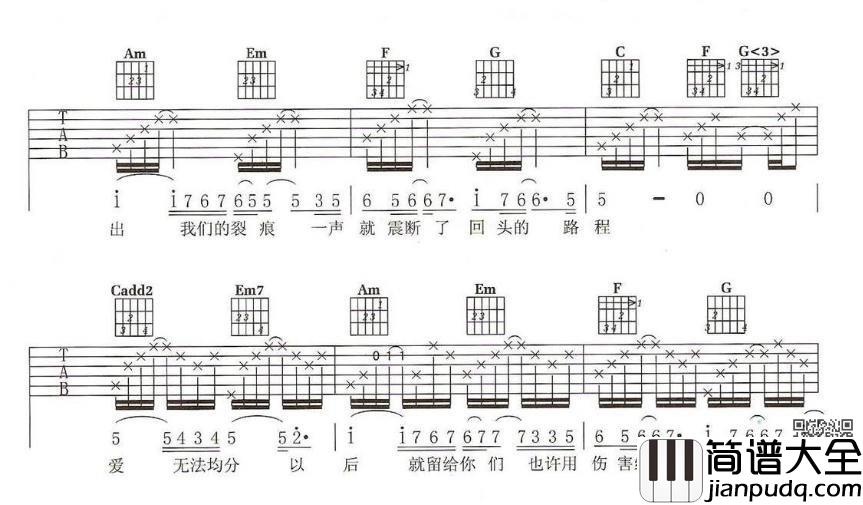 坏人吉他谱_C调六线谱_音乐之家编配_方烔镔