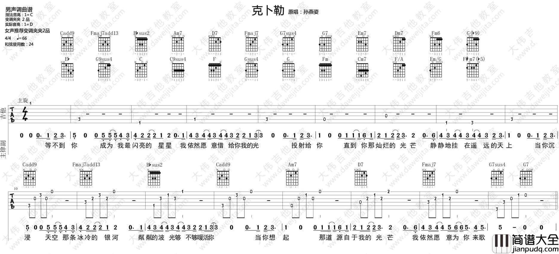 克卜勒吉他谱_C调附弹唱_孙燕姿