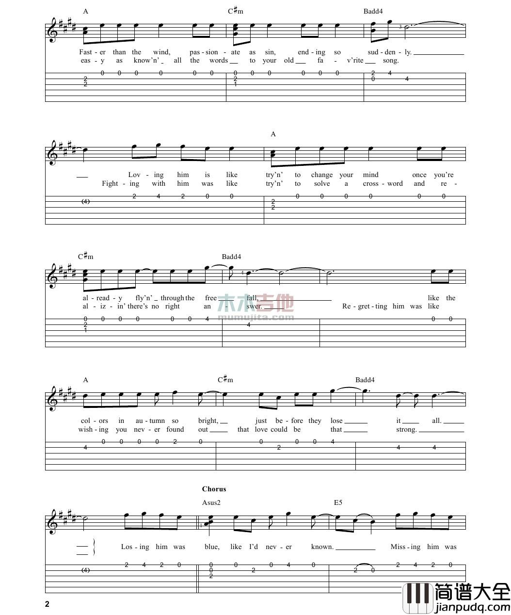 red吉他谱_G调_木木吉他编配_Taylor_Swift